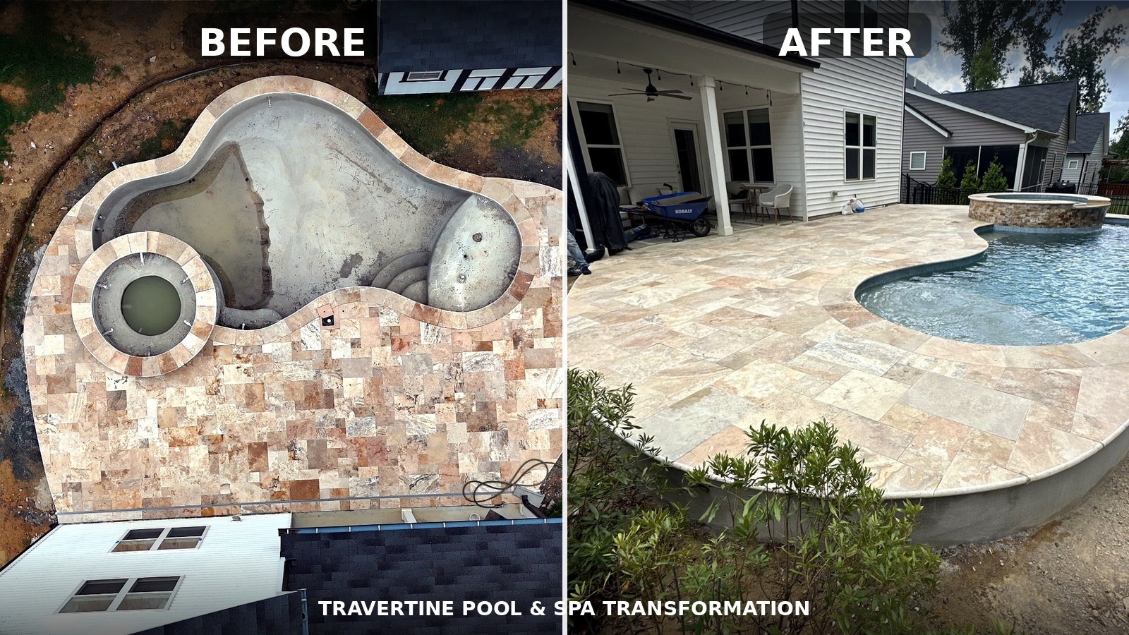 Travertine pool renovation before and after